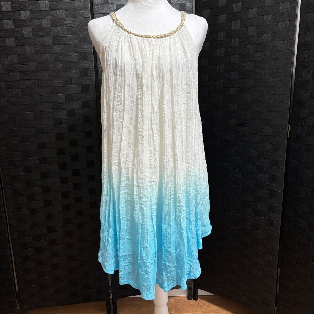 Water Lily Crinkle Dress Cover Up‎ Womens S Ombre Coastal Beach Resort Boho-Chic